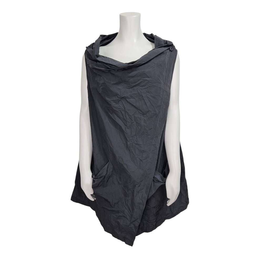 Sun Kim Vest Women Large Gray Crinkle Draped Cowl Pocket Asymmetric Lagenlook